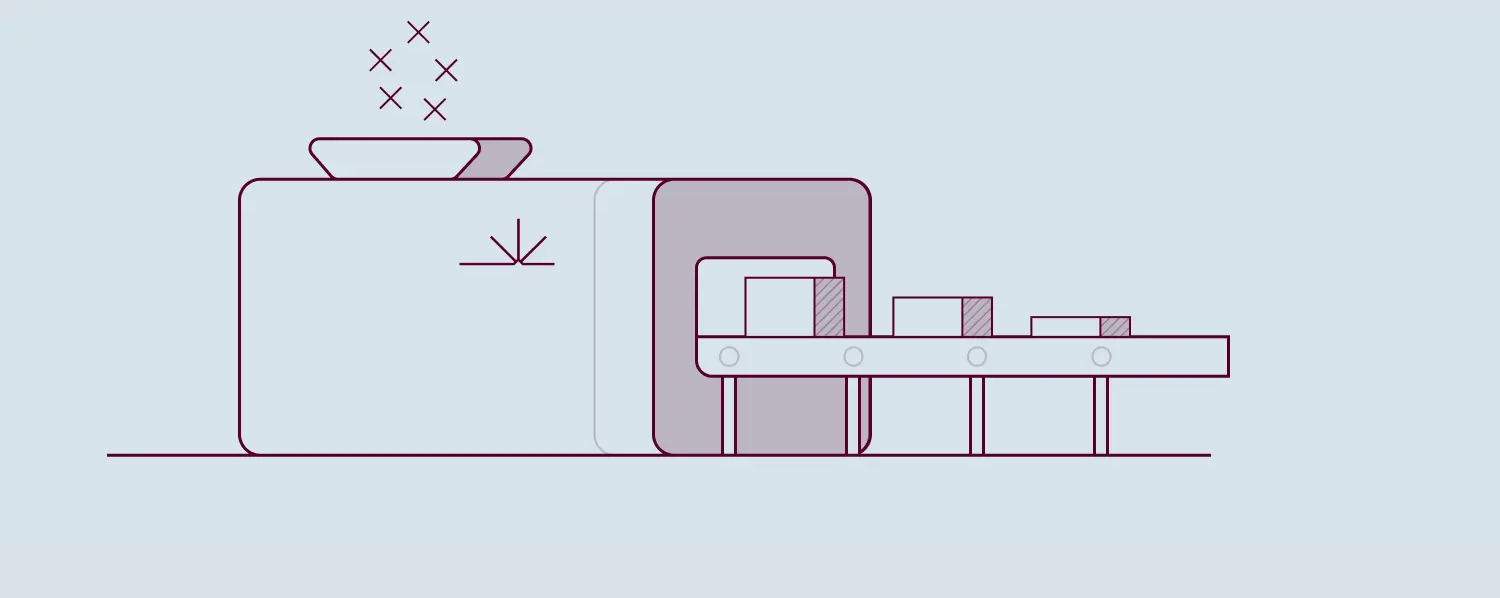 Line illustration of a separation line moving metal fractions along a conveyor